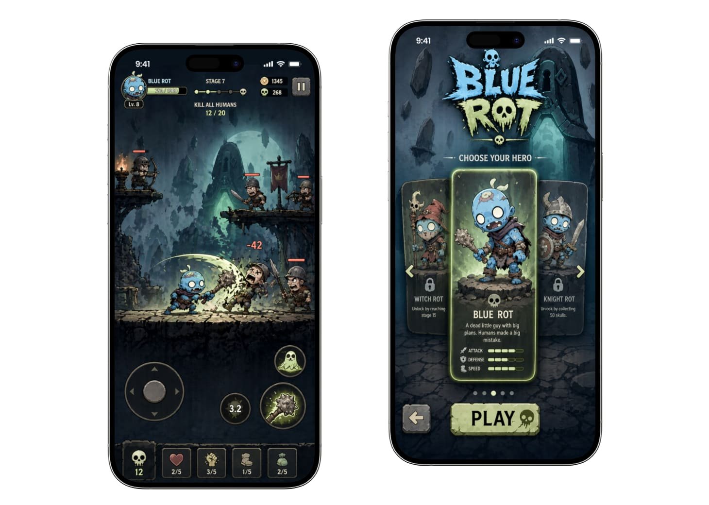 Blue Rot game design / ui/ux detail screen